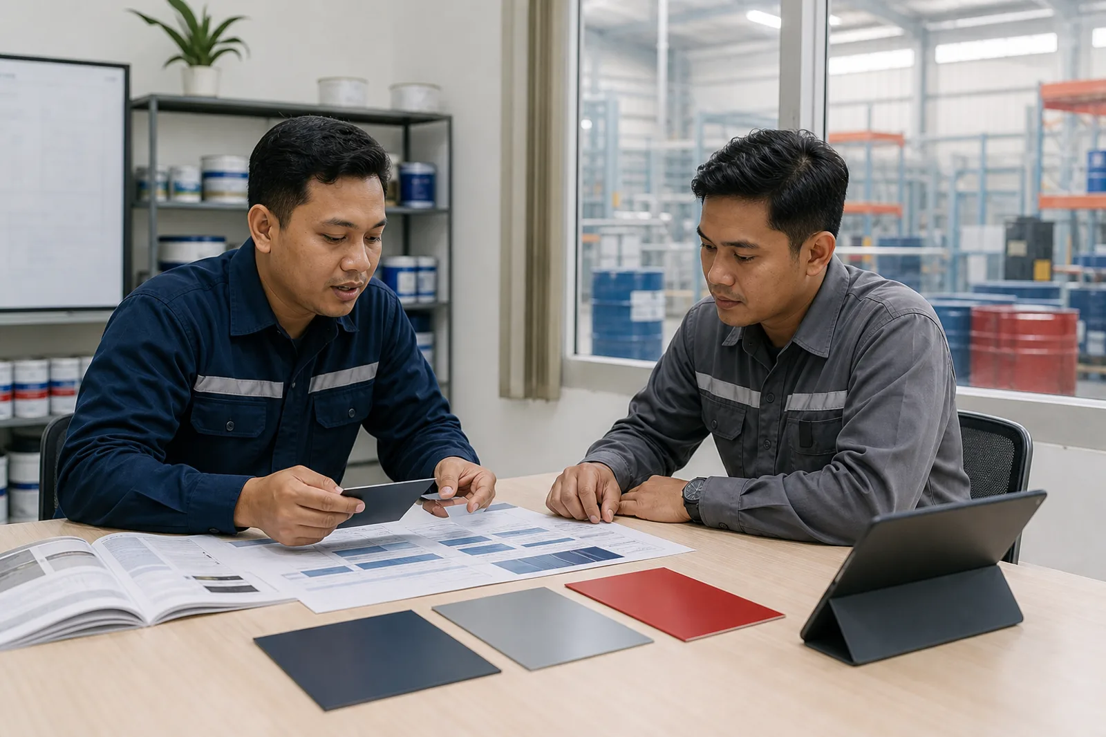 Konsultasi spesifikasi dan sampel warna coating untuk kebutuhan proyek